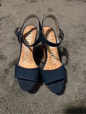 Sam & Libby Dark Blue Open-Toe Ankle Strap Heels